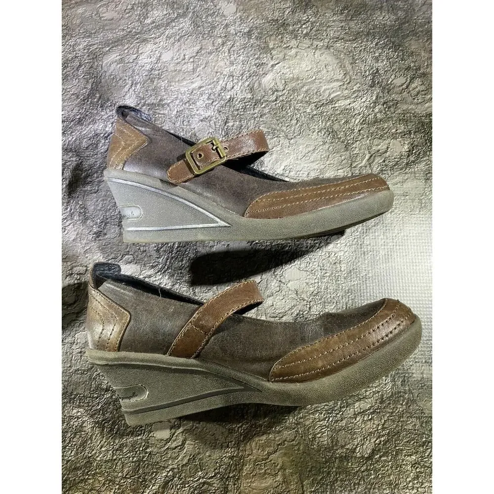 JUMP Brown Leather Mary Jane Wedge Shoes Style Name: SENS Sz US 9 - Picture 9 of 12